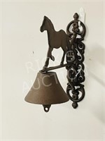 cast metal wall mount bell - horse theme - 12"