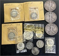 US Silver Coin Lot Liberty Halves, Dimes, Quarter