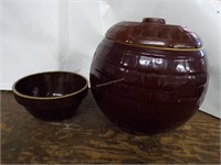 small stoneware bowl & cookie jar