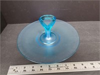 Carnival Blue Glass Serving Handle Dish
