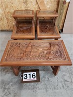 3 very unique carved teak wood? tables see descrip