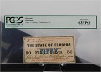 1863 STATE OF FLORIDA FIFTY-CENT NOTE