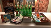 Collectible bottles, barware, Hires Auto Parts