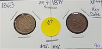 1863 & 1874 INDIAN HEAD CENTS