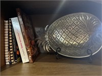SILVER PINEAPPLE BOWL AND COOKBOOKS