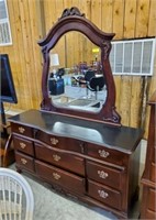 BOW FRONT DRESSER/MIRROR-PAINTED TOP