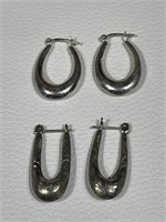 Two Pairs of Sterling Silver Earrings 1in T