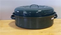 Green Enamel Roaster Pan W/Lid