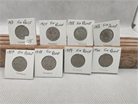 8 SIX PENCE COINS 1953 TO1960 IN SERIES