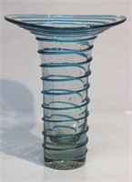 8" BLUE SWIRL HANDBLOWN GLASS VASE
