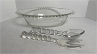 CANDLEWICK 14 INCH OVAL SALAD BOWL W/ SPOON FORK