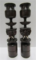 Hand Carved Ebony Elephant Candle Stands