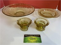 Yellow Glass Bowls and Pair of Yellow Glass