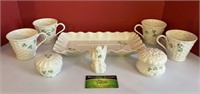 Belleek Dish With Cups and Containers