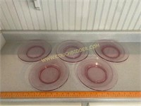 Six Pink Depression Glass Snack Plates