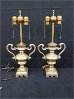 Antique pair of metal urn lamps stamped 1719