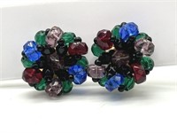 1940's Faceted Glass Bead Cluster Earrings