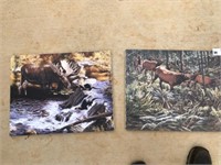 (2) Canvas Painings (Elk & Moose ~ 20"W x 16"T)