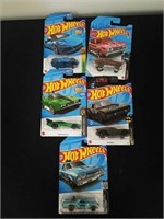 Five collectible Hot Wheels