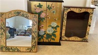 Chinoiserie Cabinet, Mirror, Hanging Wall Cabinet