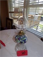 ANTIQUE MARBLES IN OIL LAMP CONV. TO ELEC.