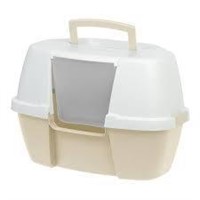 IRIS Large Hooded Corner Litter Box  Almond