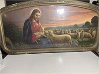 Large Antique Religious Jesus Christ sheep framed