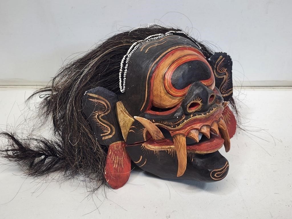 Carved Wooden Mask with Hair