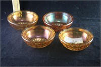 4 Marigold Carnival Glass Berry Bowls
