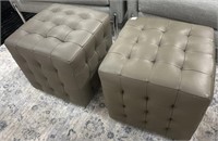 Pair of Leather Style Tufted Foot Stools