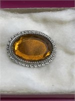 Vintage Amber Color stone brooch