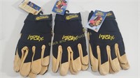 (3) New Leather/Cloth Iron Flex Work Gloves