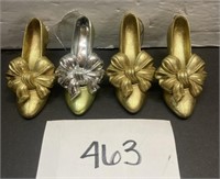 Vintage gold/silver high-heeled shoes w/ bow decor