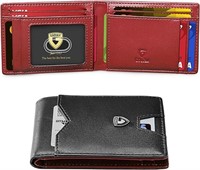 Black-red Italian Leather Men's Slim Wallet