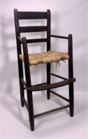 High chair, ladderback, dowel arms, curved foot
