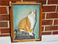 Artist signed cat painting. 10.5" x 13.5". Slight