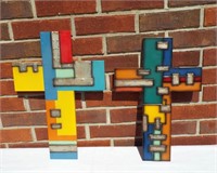 Colorful metal crosses. 17" nd 18" tall