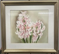 Vintage Pink Flowers Framed Watercolor Painting