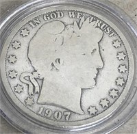 Silver 1907-D barber half dollar