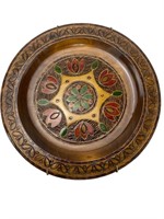 Polish Wooden Plate HandCarved W/Copper Inlays
