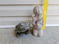 2 Outdoor Figurines- Girl Holding Cat/Frog