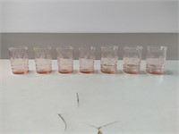 Pink Etched Glassware, 7 PC's