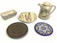 5 Ceramic Pcs Kettle, Bowl, Plates