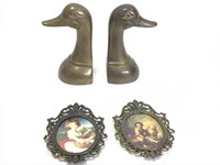 Brass Duck Head Paperweights w Brass Framed +