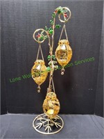 Yellow Glass Votive Candle Hangers & Gold Stand