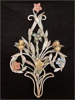 Metal Wall Hanging w/candle holders & flowers 23"