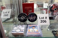 2 autographed hockey puck/hockey cards: