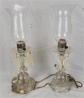 2 Etched Glass Table Lamps/ Missing Some Crystals