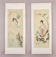 Chinese Watercolor on Paper Signed w/ Seals 2pc