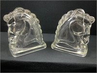 Clear Glass Horse Head Bookends